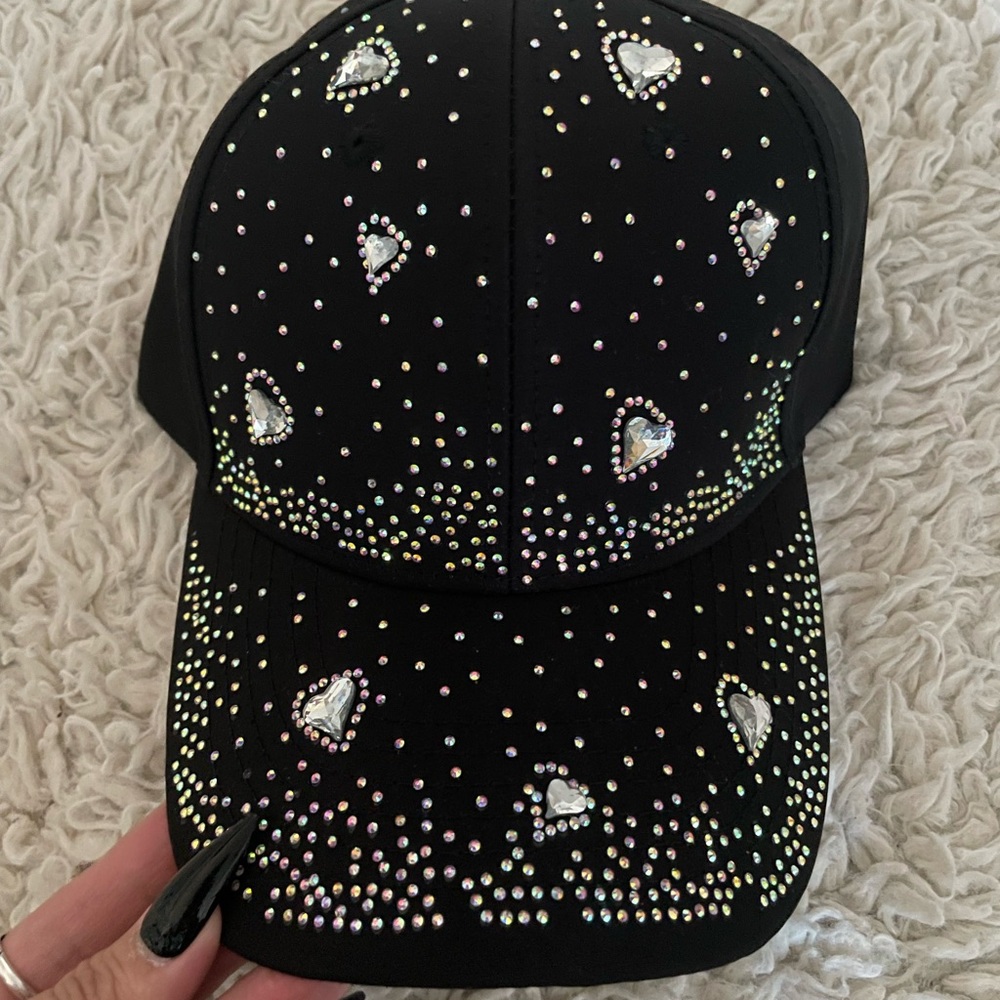 Black Rhinestone Embellished Cap